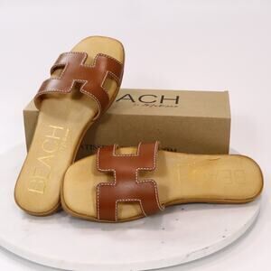 NEW! Beach by Matisse Arles Genuine Leather Slide Sandal 9 Cognac Cushioned Sole